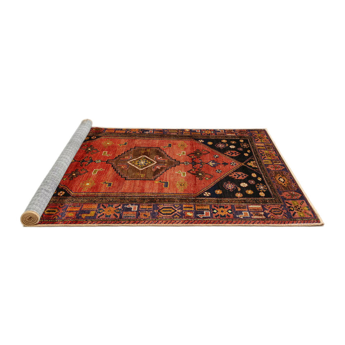 Sideview of Machine Washable Traditional Mahogany Brown Rug, wshtr217