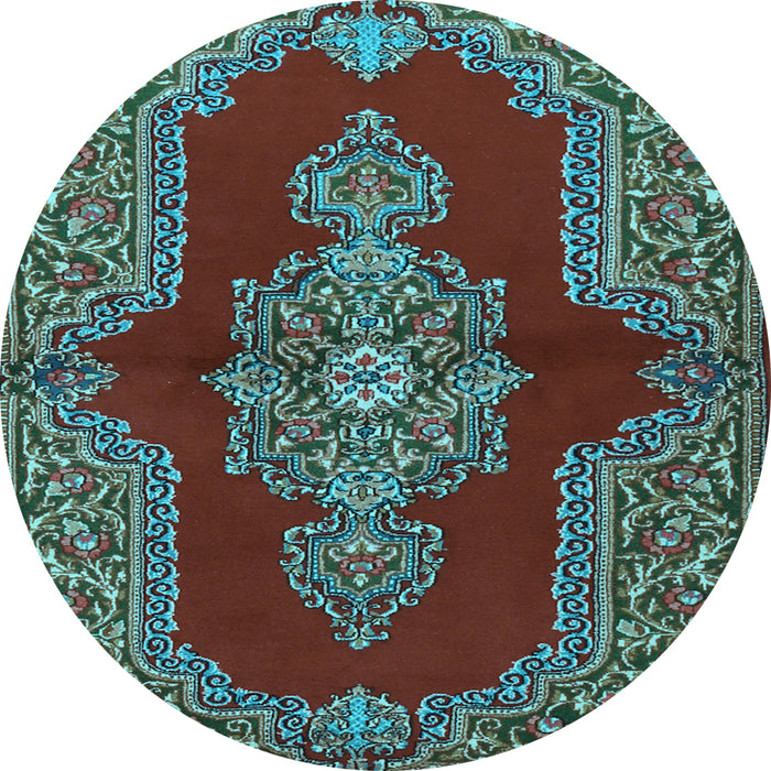 Round Medallion Light Blue Traditional Rug, tr2170lblu