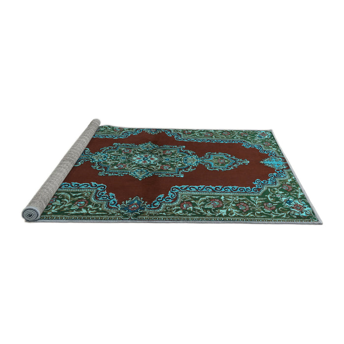 Sideview of Machine Washable Medallion Light Blue Traditional Rug, wshtr2170lblu