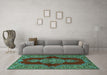 Machine Washable Medallion Turquoise Traditional Area Rugs in a Living Room,, wshtr2170turq