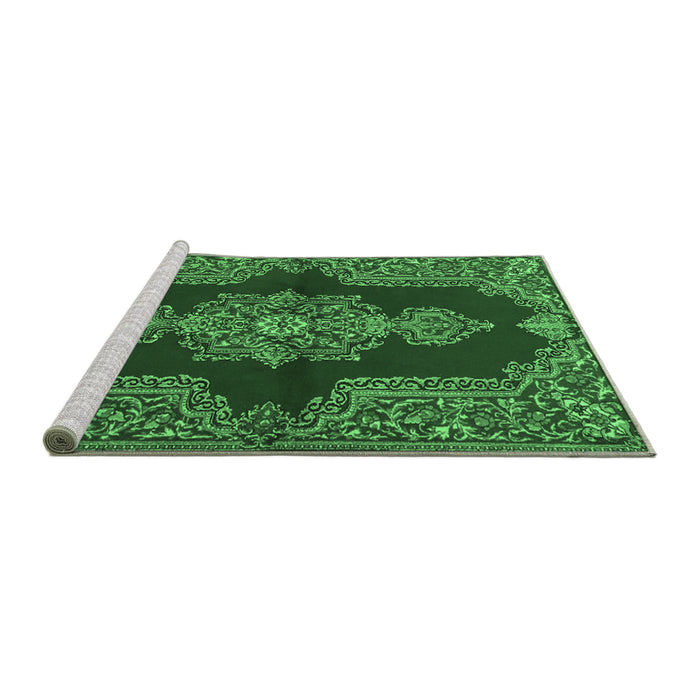 Sideview of Machine Washable Medallion Emerald Green Traditional Area Rugs, wshtr2170emgrn