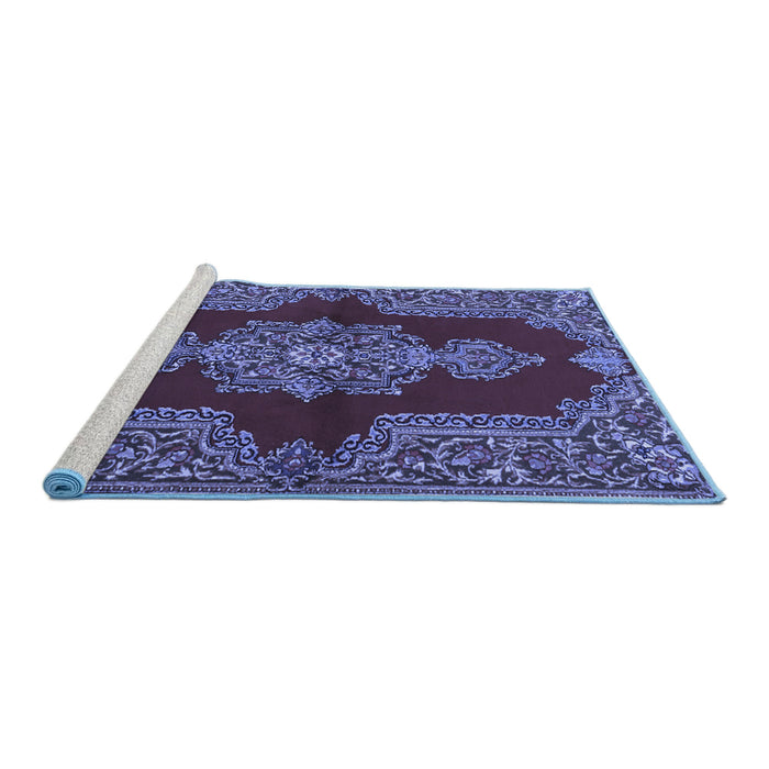 Sideview of Machine Washable Medallion Blue Traditional Rug, wshtr2170blu