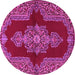 Round Machine Washable Medallion Pink Traditional Rug, wshtr2170pnk