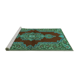 Sideview of Machine Washable Medallion Turquoise Traditional Area Rugs, wshtr2170turq
