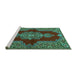 Sideview of Machine Washable Medallion Turquoise Traditional Area Rugs, wshtr2170turq