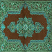 Square Machine Washable Medallion Turquoise Traditional Area Rugs, wshtr2170turq