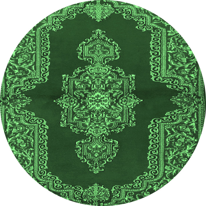 Round Machine Washable Medallion Emerald Green Traditional Area Rugs, wshtr2170emgrn