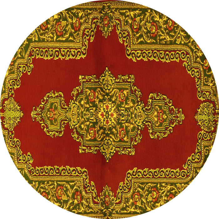Round Medallion Yellow Traditional Rug, tr2170yw