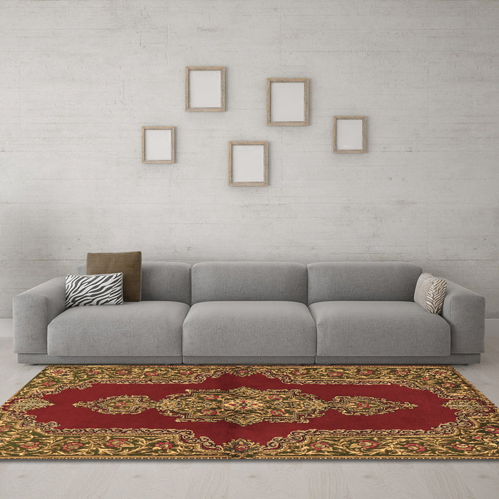 Machine Washable Medallion Brown Traditional Rug in a Living Room,, wshtr2170brn