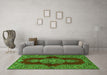 Machine Washable Medallion Green Traditional Area Rugs in a Living Room,, wshtr2170grn