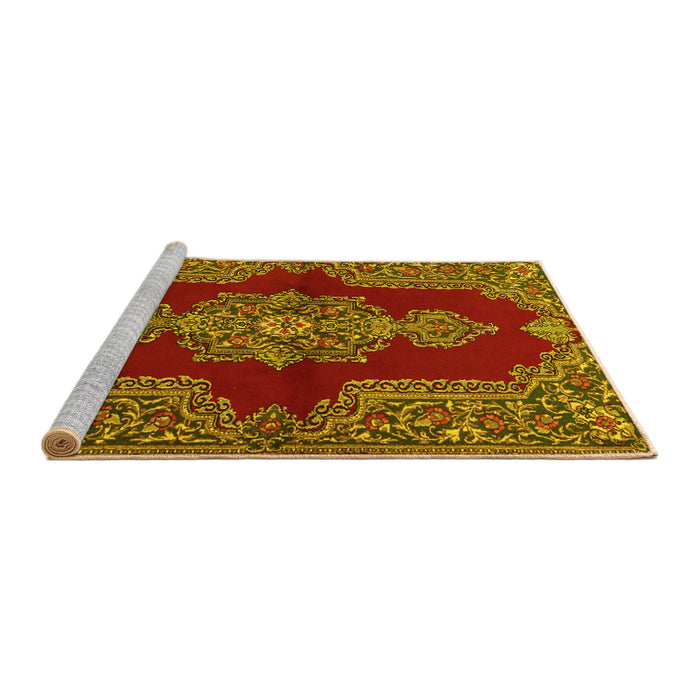 Sideview of Machine Washable Medallion Yellow Traditional Rug, wshtr2170yw