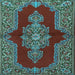 Square Machine Washable Medallion Light Blue Traditional Rug, wshtr2170lblu