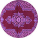 Round Machine Washable Medallion Purple Traditional Area Rugs, wshtr2170pur