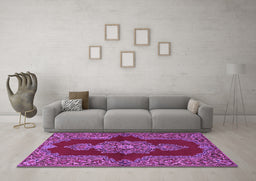 Machine Washable Medallion Purple Traditional Area Rugs in a Living Room, wshtr2170pur