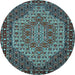 Round Machine Washable Persian Light Blue Traditional Rug, wshtr2171lblu