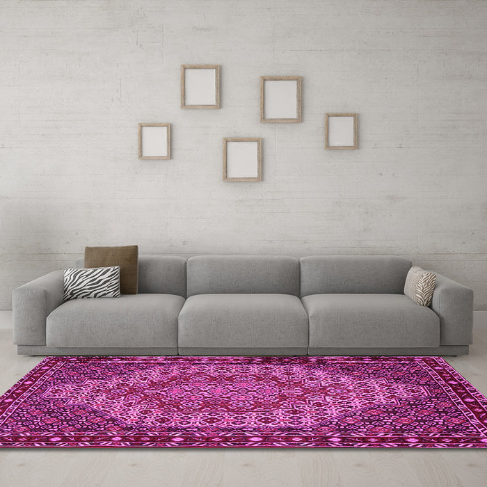 Machine Washable Persian Pink Traditional Rug in a Living Room, wshtr2171pnk