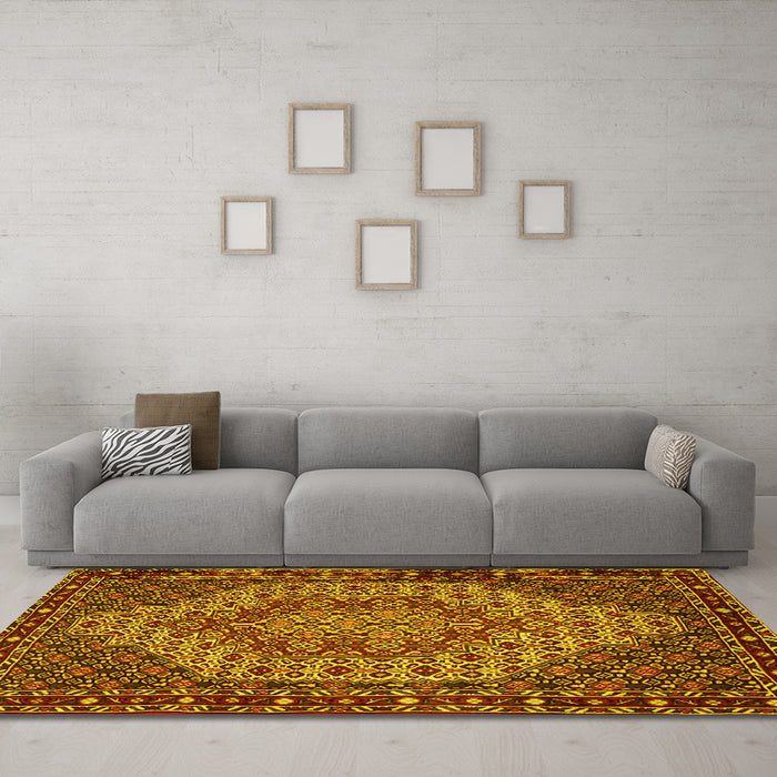Machine Washable Persian Yellow Traditional Rug in a Living Room, wshtr2171yw