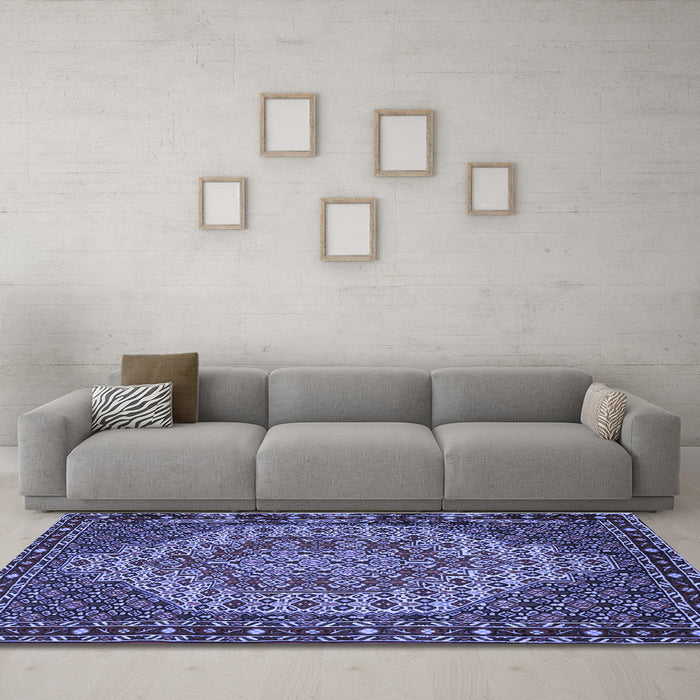 Machine Washable Persian Blue Traditional Rug in a Living Room, wshtr2171blu