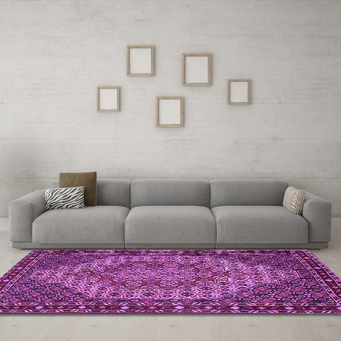 Machine Washable Persian Purple Traditional Area Rugs in a Living Room, wshtr2171pur