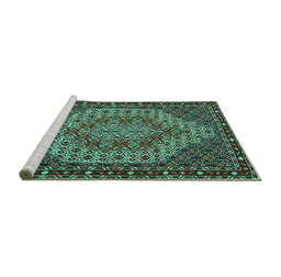 Sideview of Machine Washable Persian Turquoise Traditional Area Rugs, wshtr2171turq