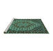 Sideview of Machine Washable Persian Turquoise Traditional Area Rugs, wshtr2171turq