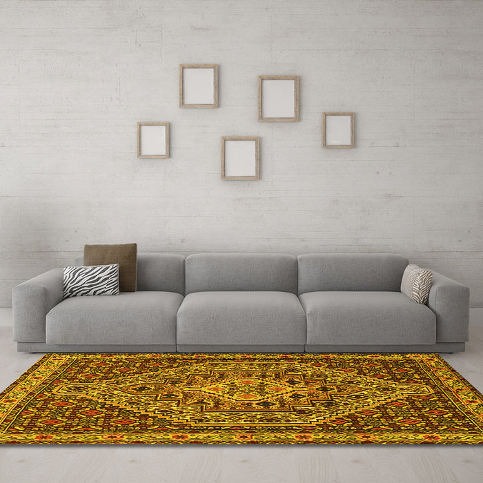 Machine Washable Persian Yellow Traditional Rug in a Living Room, wshtr2172yw