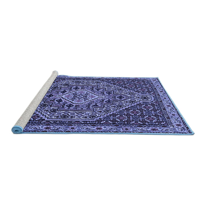 Sideview of Machine Washable Persian Blue Traditional Rug, wshtr2172blu