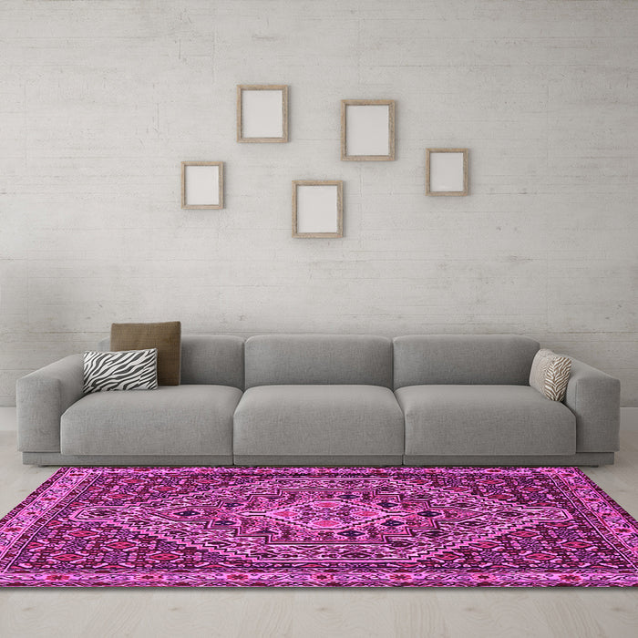 Machine Washable Persian Pink Traditional Rug in a Living Room, wshtr2172pnk