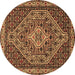 Round Machine Washable Persian Brown Traditional Rug, wshtr2172brn