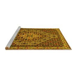 Sideview of Machine Washable Persian Yellow Traditional Rug, wshtr2172yw