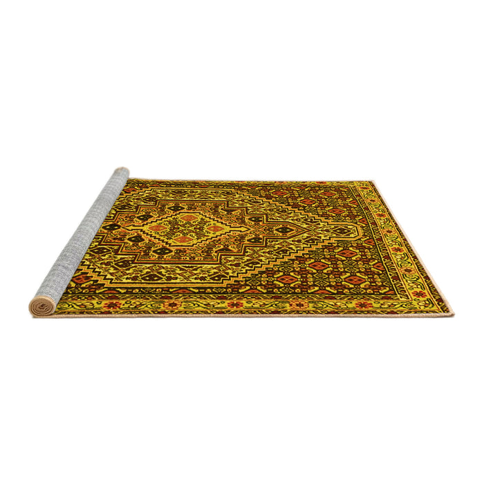 Sideview of Machine Washable Persian Yellow Traditional Rug, wshtr2172yw