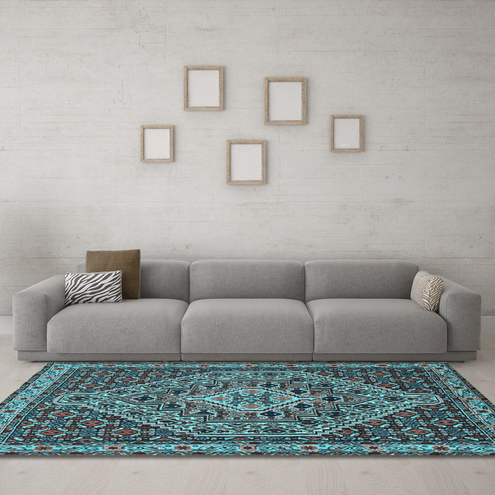 Machine Washable Persian Light Blue Traditional Rug in a Living Room, wshtr2172lblu