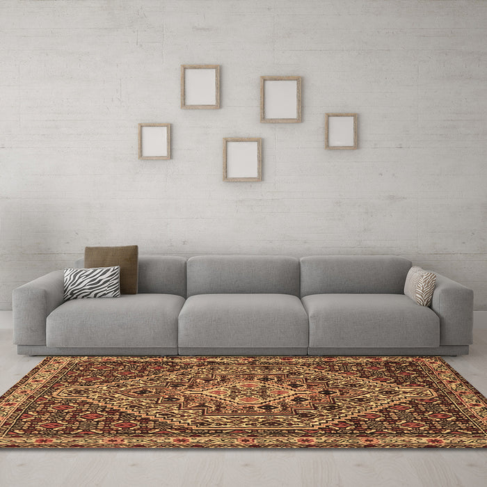 Machine Washable Persian Brown Traditional Rug in a Living Room,, wshtr2172brn