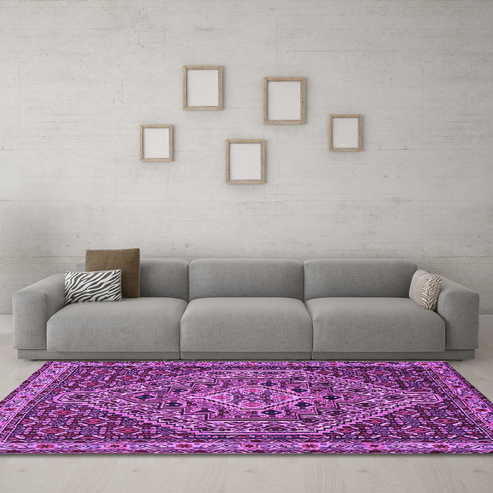 Machine Washable Persian Purple Traditional Area Rugs in a Living Room, wshtr2172pur