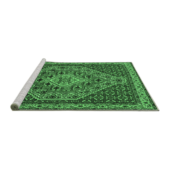 Sideview of Machine Washable Persian Emerald Green Traditional Area Rugs, wshtr2172emgrn