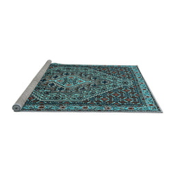 Sideview of Machine Washable Persian Light Blue Traditional Rug, wshtr2172lblu