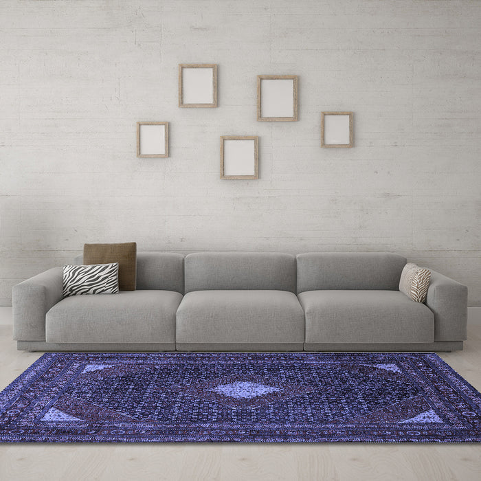 Machine Washable Persian Blue Traditional Rug in a Living Room, wshtr2173blu