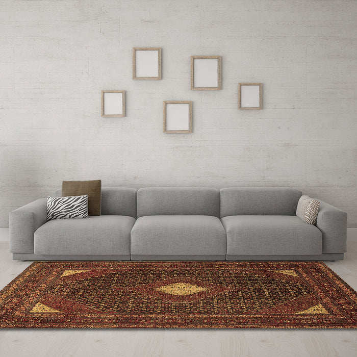 Machine Washable Persian Brown Traditional Rug in a Living Room,, wshtr2173brn
