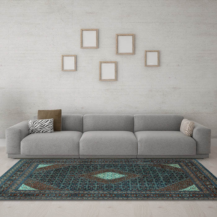 Machine Washable Persian Light Blue Traditional Rug in a Living Room, wshtr2173lblu