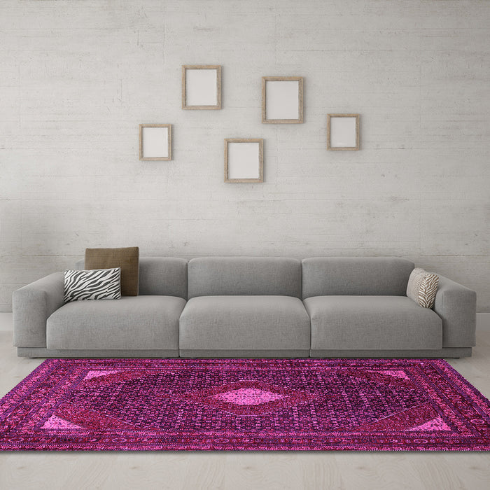 Machine Washable Persian Pink Traditional Rug in a Living Room, wshtr2173pnk