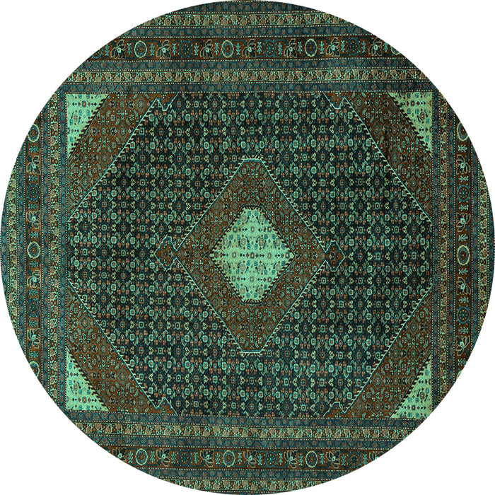 Round Machine Washable Persian Turquoise Traditional Area Rugs, wshtr2173turq