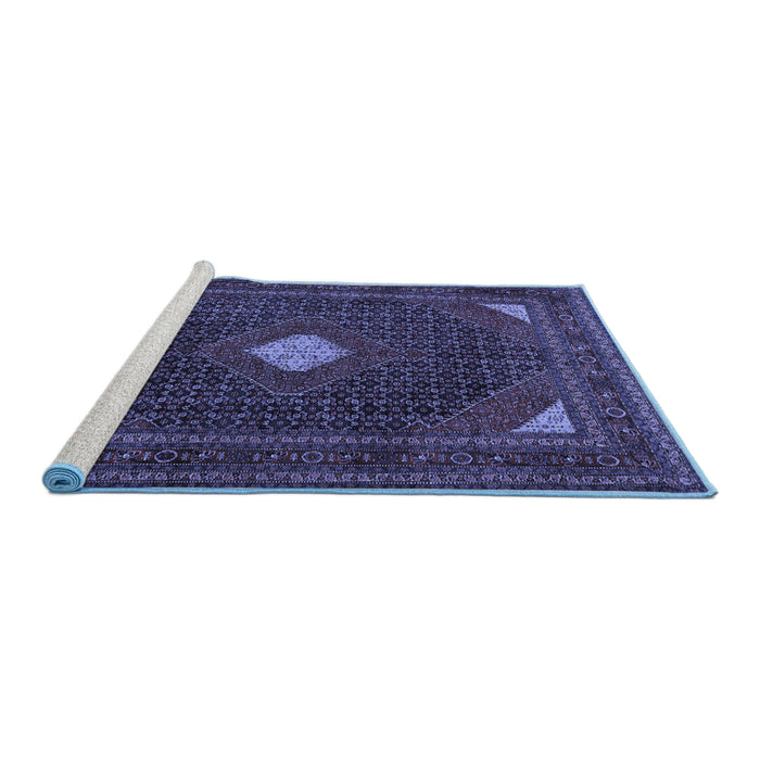 Sideview of Machine Washable Persian Blue Traditional Rug, wshtr2173blu