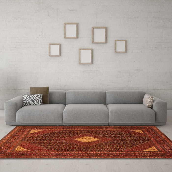 Machine Washable Persian Orange Traditional Area Rugs in a Living Room, wshtr2173org