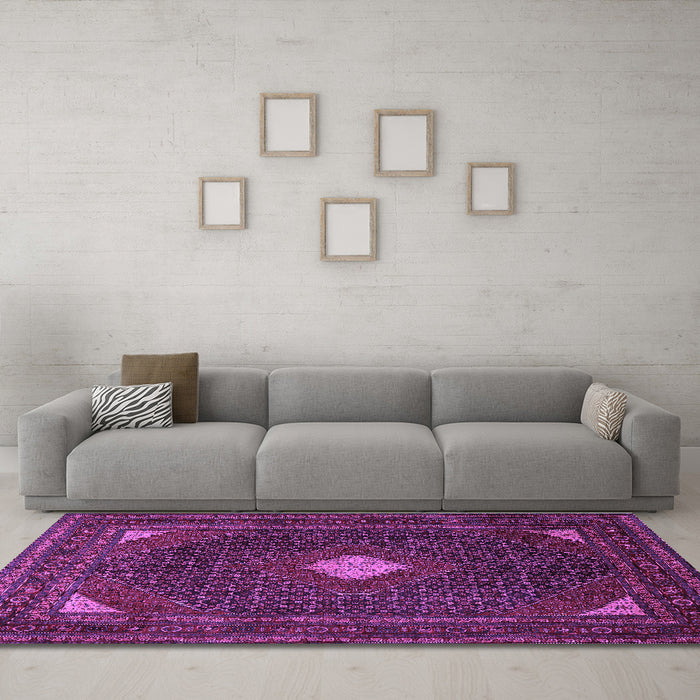 Machine Washable Persian Purple Traditional Area Rugs in a Living Room, wshtr2173pur