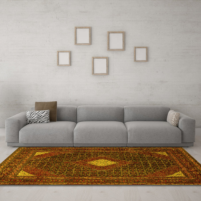 Machine Washable Persian Yellow Traditional Rug in a Living Room, wshtr2173yw