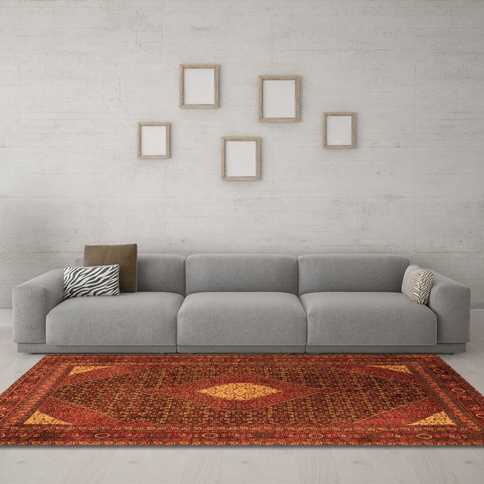 Machine Washable Persian Orange Traditional Area Rugs in a Living Room, wshtr2174org