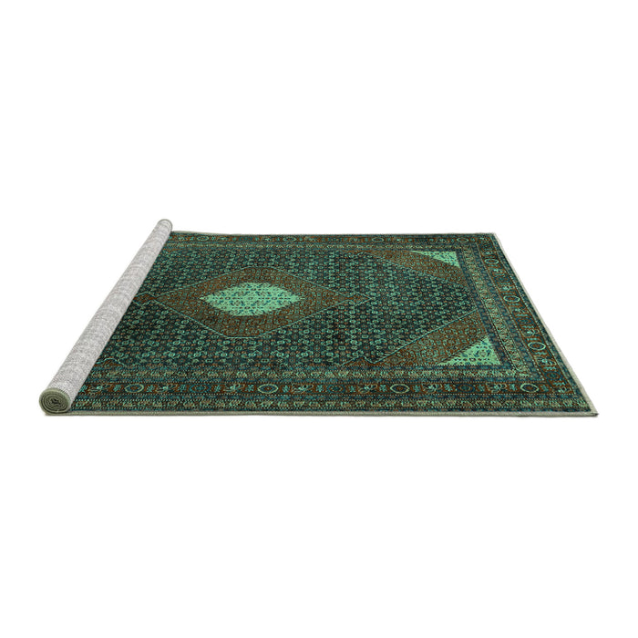 Sideview of Machine Washable Persian Turquoise Traditional Area Rugs, wshtr2174turq