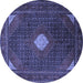 Round Machine Washable Persian Blue Traditional Rug, wshtr2174blu