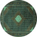 Round Persian Turquoise Traditional Rug, tr2174turq