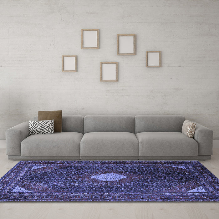 Machine Washable Persian Blue Traditional Rug in a Living Room, wshtr2174blu